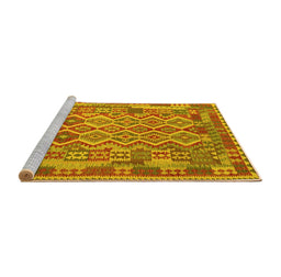 Sideview of Machine Washable Southwestern Yellow Country Rug, wshcon2194yw