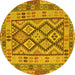 Round Machine Washable Abstract Yellow Contemporary Rug, wshcon2195yw