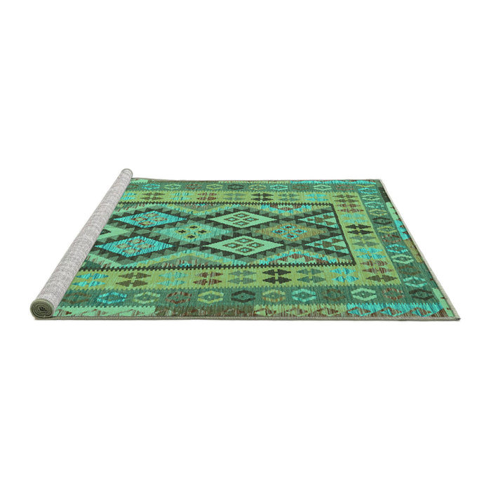 Sideview of Machine Washable Abstract Turquoise Contemporary Area Rugs, wshcon2195turq
