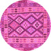 Round Machine Washable Abstract Pink Contemporary Rug, wshcon2195pnk