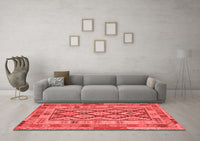 Machine Washable Abstract Red Contemporary Rug, wshcon2195red