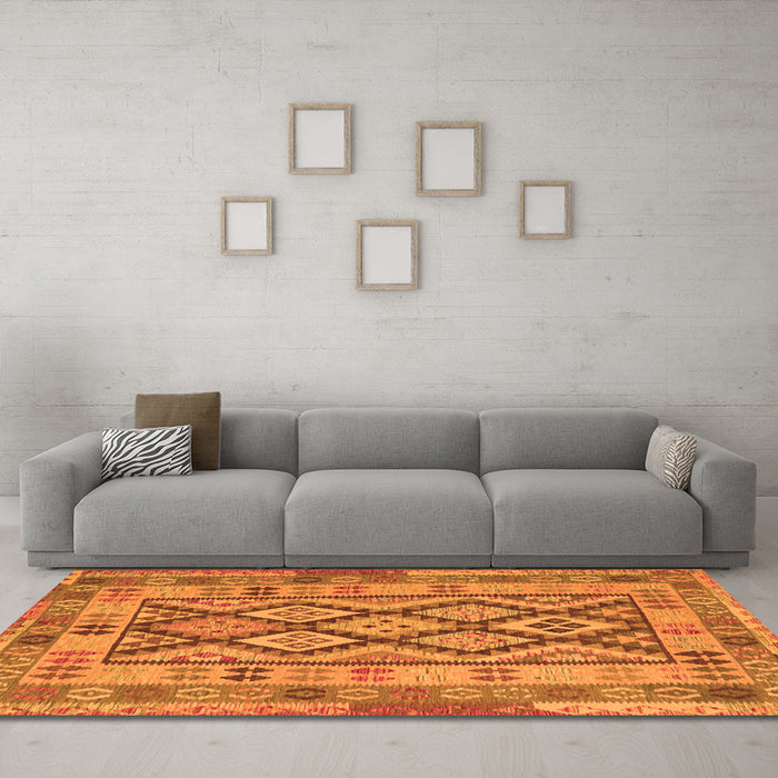 Machine Washable Abstract Orange Contemporary Area Rugs in a Living Room, wshcon2195org