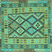 Square Machine Washable Abstract Turquoise Contemporary Area Rugs, wshcon2195turq