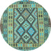 Round Abstract Light Blue Contemporary Rug, con2195lblu