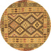 Round Machine Washable Abstract Brown Contemporary Rug, wshcon2195brn