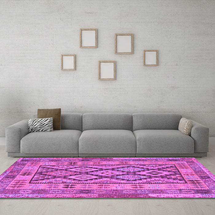 Machine Washable Abstract Purple Contemporary Area Rugs in a Living Room, wshcon2195pur