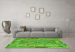 Machine Washable Abstract Green Contemporary Area Rugs in a Living Room,, wshcon2195grn