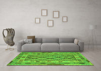 Machine Washable Abstract Green Contemporary Rug, wshcon2195grn