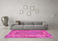 Machine Washable Abstract Pink Contemporary Rug, wshcon2195pnk