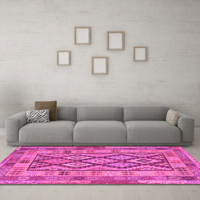 Machine Washable Abstract Pink Contemporary Rug in a Living Room, wshcon2195pnk