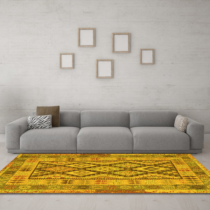 Machine Washable Abstract Yellow Contemporary Rug in a Living Room, wshcon2195yw