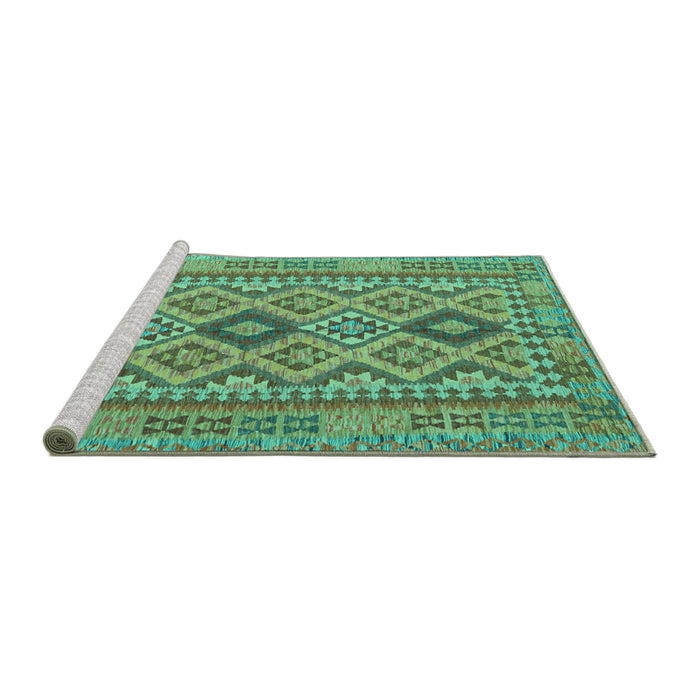 Sideview of Machine Washable Oriental Turquoise Traditional Area Rugs, wshcon2196turq