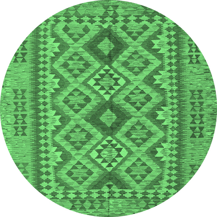 Round Machine Washable Oriental Emerald Green Traditional Area Rugs, wshcon2196emgrn