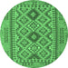 Round Machine Washable Oriental Emerald Green Traditional Area Rugs, wshcon2196emgrn