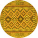 Round Machine Washable Oriental Yellow Traditional Rug, wshcon2196yw