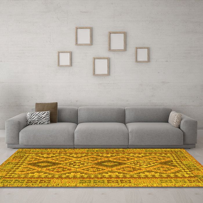 Machine Washable Oriental Yellow Traditional Rug in a Living Room, wshcon2196yw