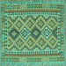 Square Machine Washable Oriental Turquoise Traditional Area Rugs, wshcon2196turq