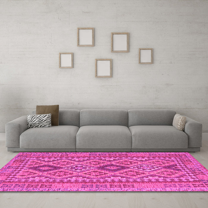 Machine Washable Oriental Pink Traditional Rug in a Living Room, wshcon2196pnk
