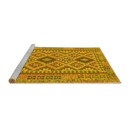 Sideview of Machine Washable Oriental Yellow Traditional Rug, wshcon2196yw