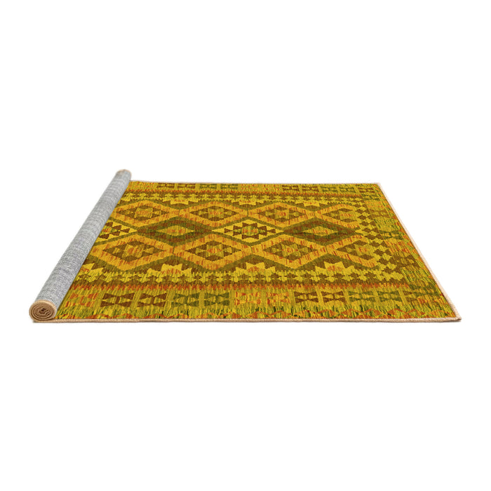 Sideview of Machine Washable Oriental Yellow Traditional Rug, wshcon2196yw