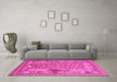 Machine Washable Oriental Pink Traditional Rug in a Living Room, wshcon2197pnk