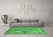 Machine Washable Oriental Emerald Green Traditional Area Rugs in a Living Room,, wshcon2197emgrn