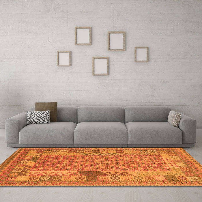 Machine Washable Oriental Orange Traditional Area Rugs in a Living Room, wshcon2197org