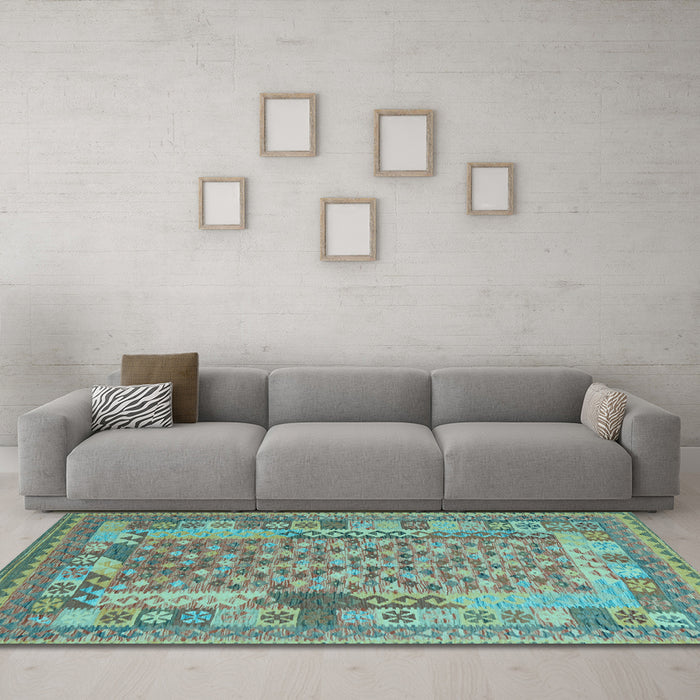 Machine Washable Oriental Light Blue Traditional Rug in a Living Room, wshcon2197lblu