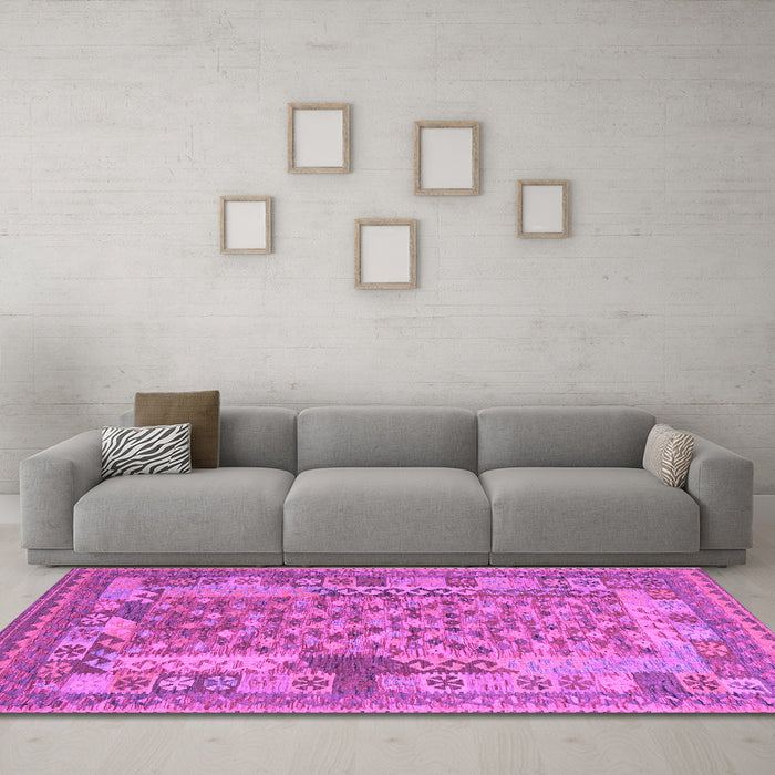 Machine Washable Oriental Purple Traditional Area Rugs in a Living Room, wshcon2197pur