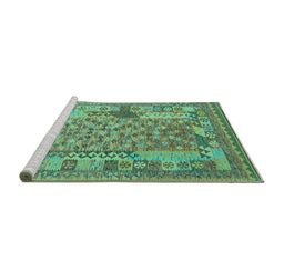 Sideview of Machine Washable Oriental Turquoise Traditional Area Rugs, wshcon2197turq