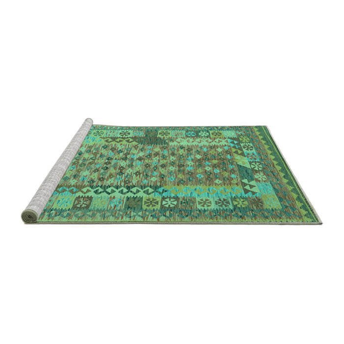 Sideview of Machine Washable Oriental Turquoise Traditional Area Rugs, wshcon2197turq