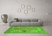 Machine Washable Oriental Green Traditional Area Rugs in a Living Room,, wshcon2197grn