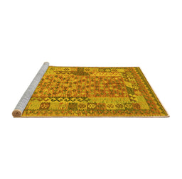 Sideview of Machine Washable Oriental Yellow Traditional Rug, wshcon2197yw