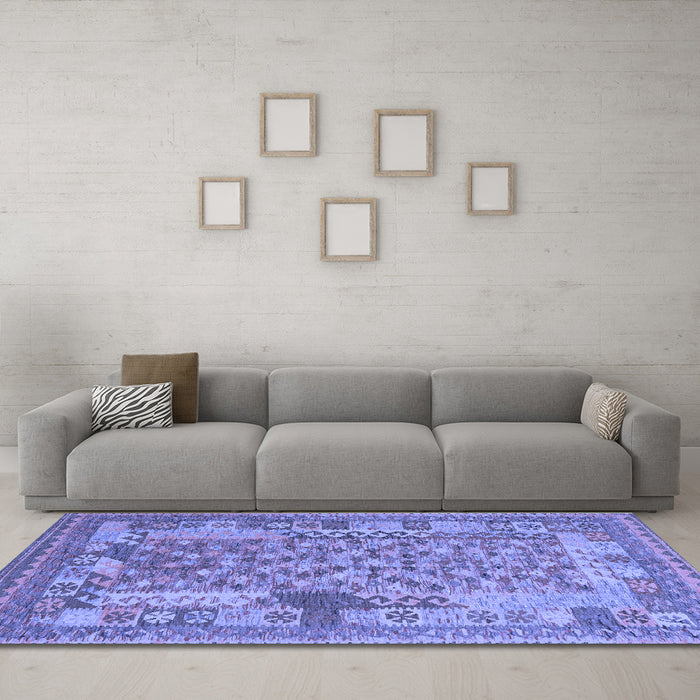 Machine Washable Oriental Blue Traditional Rug in a Living Room, wshcon2197blu