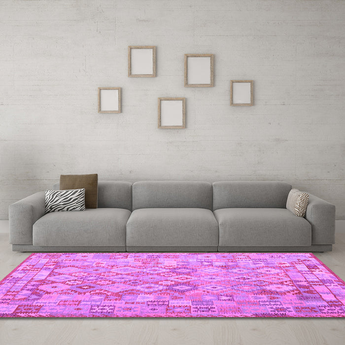 Machine Washable Southwestern Purple Country Area Rugs in a Living Room, wshcon2198pur