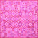 Square Machine Washable Southwestern Pink Country Rug, wshcon2198pnk