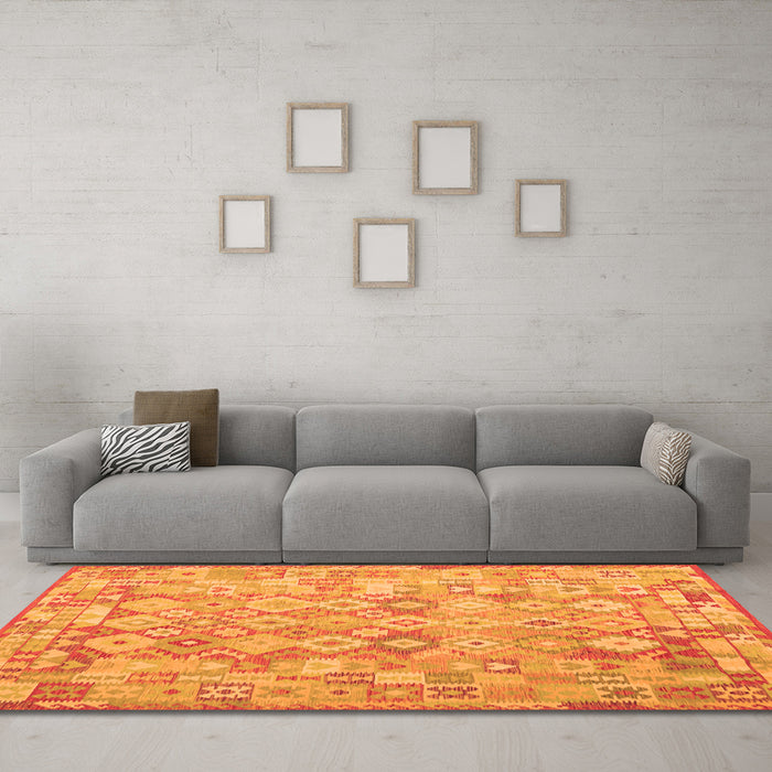 Machine Washable Southwestern Orange Country Area Rugs in a Living Room, wshcon2198org