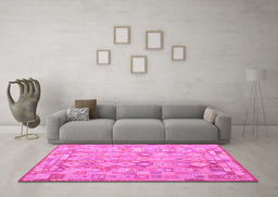 Machine Washable Southwestern Pink Country Rug in a Living Room, wshcon2198pnk