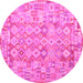 Round Machine Washable Southwestern Pink Country Rug, wshcon2198pnk