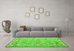 Machine Washable Southwestern Green Country Area Rugs in a Living Room,, wshcon2198grn