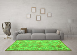 Machine Washable Southwestern Green Country Area Rugs in a Living Room,, wshcon2198grn
