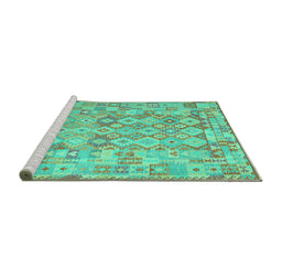 Sideview of Machine Washable Southwestern Turquoise Country Area Rugs, wshcon2198turq