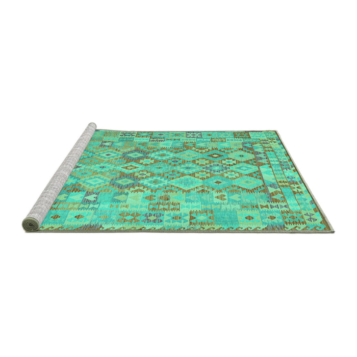 Sideview of Machine Washable Southwestern Turquoise Country Area Rugs, wshcon2198turq
