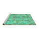 Sideview of Machine Washable Southwestern Turquoise Country Area Rugs, wshcon2198turq