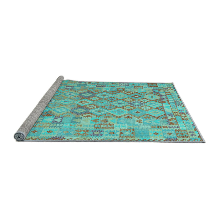 Sideview of Machine Washable Southwestern Light Blue Country Rug, wshcon2198lblu