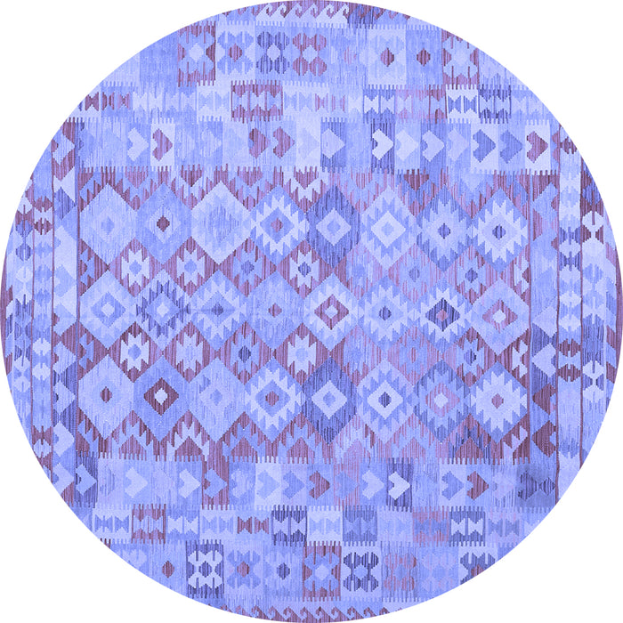 Round Machine Washable Southwestern Blue Country Rug, wshcon2198blu