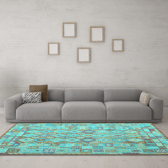Machine Washable Southwestern Light Blue Country Rug in a Living Room, wshcon2198lblu