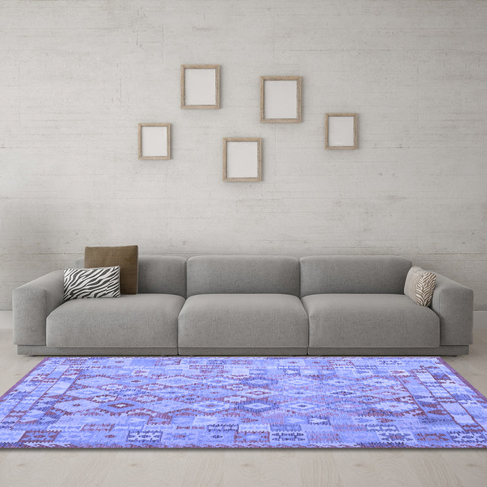 Machine Washable Southwestern Blue Country Rug in a Living Room, wshcon2198blu