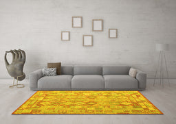 Machine Washable Southwestern Yellow Country Rug in a Living Room, wshcon2198yw