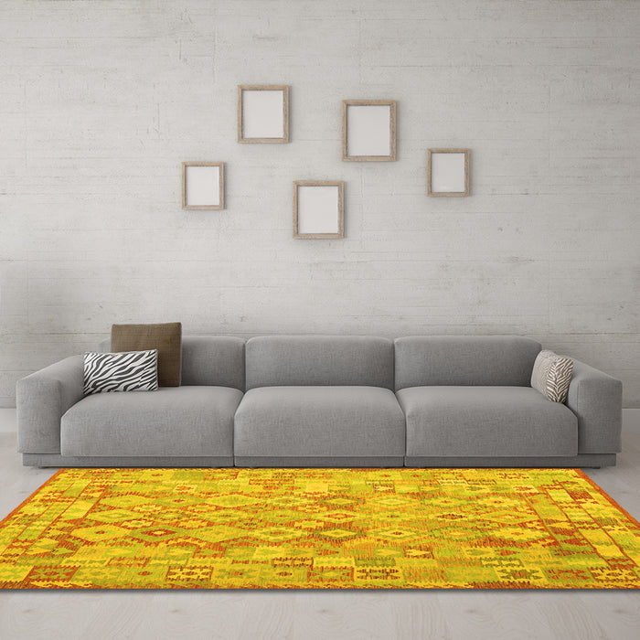 Machine Washable Southwestern Yellow Country Rug in a Living Room, wshcon2198yw